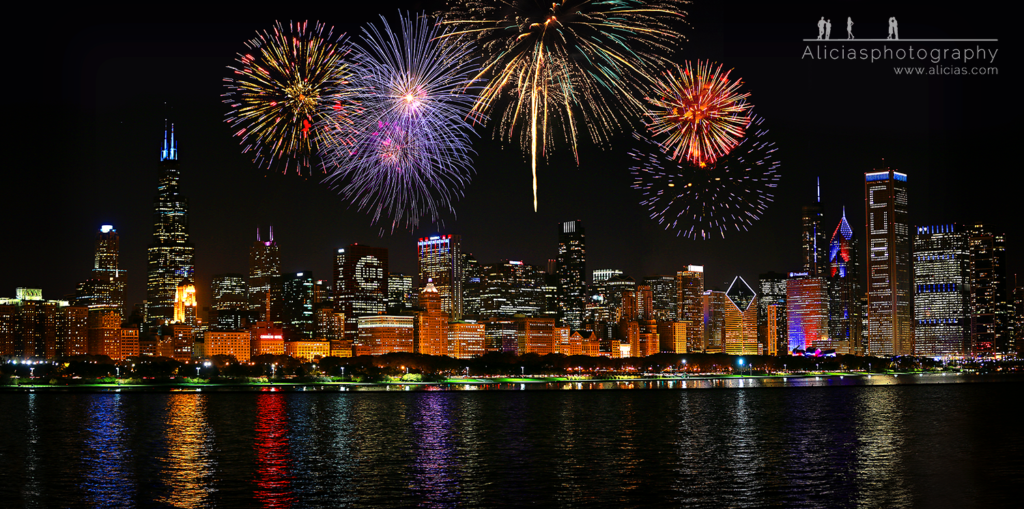 Cubs World Championship 2016 Chicago Skyline Fireworks